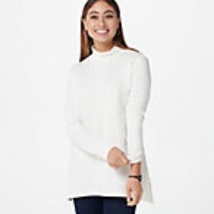 Isaac Mizrahi Pima Cotton Mock Neck Tunic with Trapeze Hem Size 4X Ivory